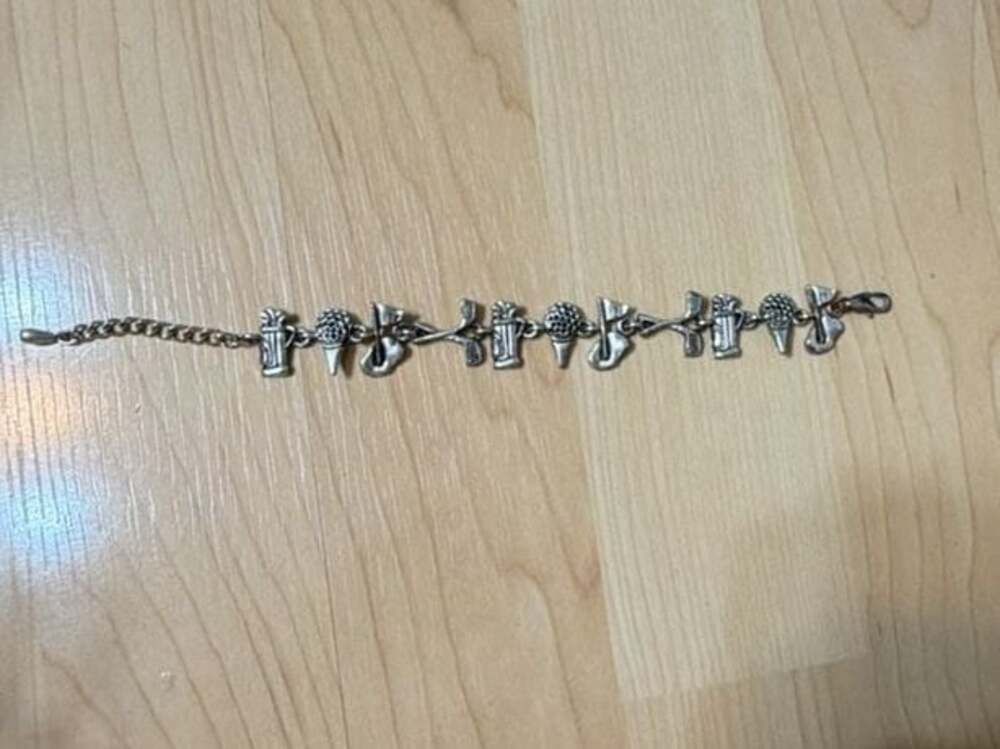 Vintage Goldette Slide Bracelet Gold Tone with Enameled Golf Charms 7 Inches